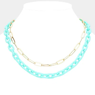 Fashnzfab Colored Chain Paperclip Metal Chain Layered Necklace In Blue