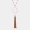 Fashnzfab Colored Clover Metal Chain Tassel Pendant Long Necklace In Multi