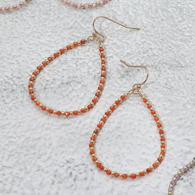 Fashnzfab Colored Cz Beaded Open Teardrop Dangle Earrings In Orange