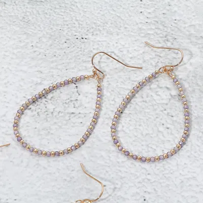Fashnzfab Colored Cz Beaded Open Teardrop Dangle Earrings In Purple