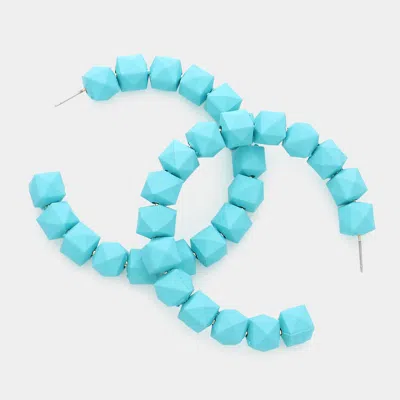 Fashnzfab Colored Faceted Ball 2.6 Inch Hoop Earrings - Aqua In Metallic