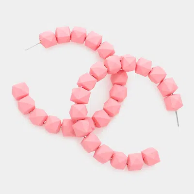 Fashnzfab Colored Faceted Ball 2.6 Inch Hoop Earrings In Pink