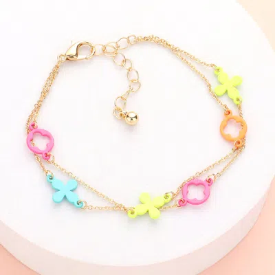 Fashnzfab Colored Flower Crisscross Station Double Layered Bracelet Multi