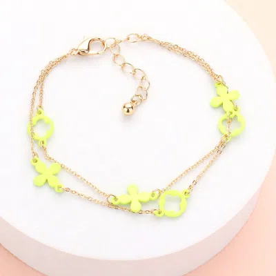 Fashnzfab Colored Flower Crisscross Station Double Layered Bracelet Neon, Yellow In Multi