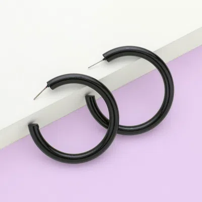 Fashnzfab Colored Hoop Earrings 2" L In Black