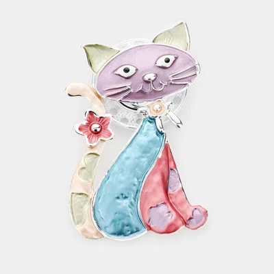 Fashnzfab Colored Metal Cat Magnetic Brooch In Multi