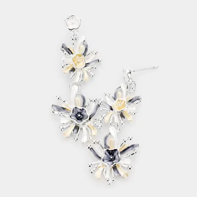 Fashnzfab Colored Metal Double Flower Link Earrings In Silver