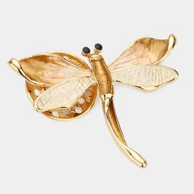 Fashnzfab Colored Metal Dragonfly Magnetic Brooch In Brown