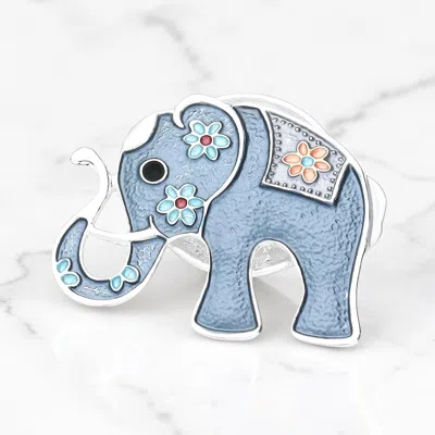 Fashnzfab Colored Metal Elephant Magnetic Brooch In Blue