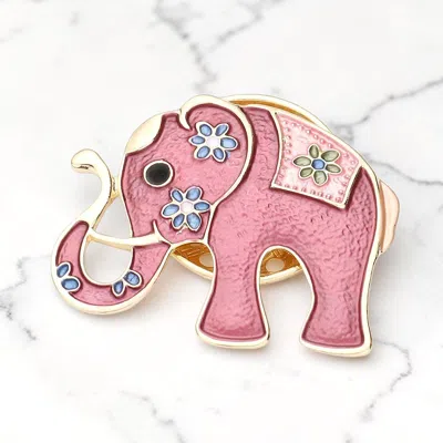 Fashnzfab Colored Metal Elephant Magnetic Brooch In Pink