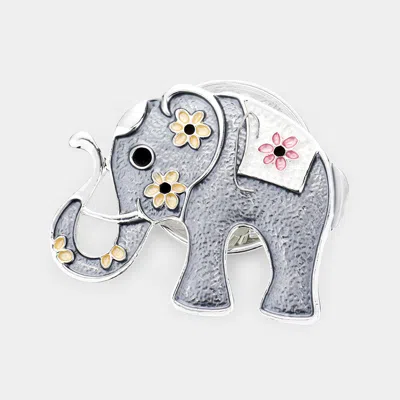 Fashnzfab Colored Metal Elephant Magnetic Brooch In Silver