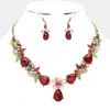Fashnzfab Colored Metal Flower Leaf Teardrop Stone Bib Necklace In Multi