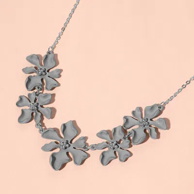 Fashnzfab Colored Metal Flower Link Necklace In Multi