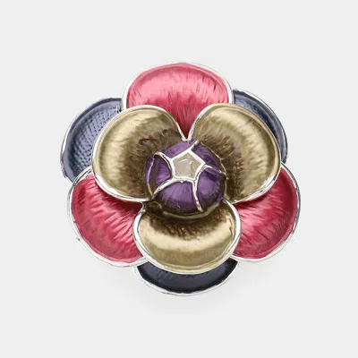 Fashnzfab Colored Metal Flower Magnetic Brooch In Multi