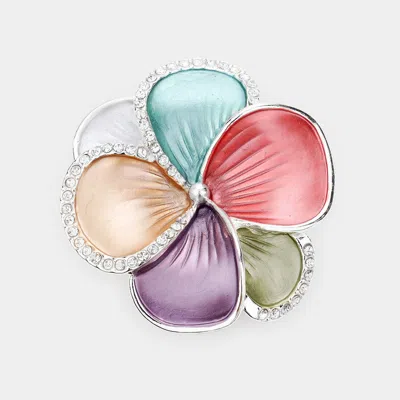 Fashnzfab Colored Metal Flower Magnetic Brooch In Pink