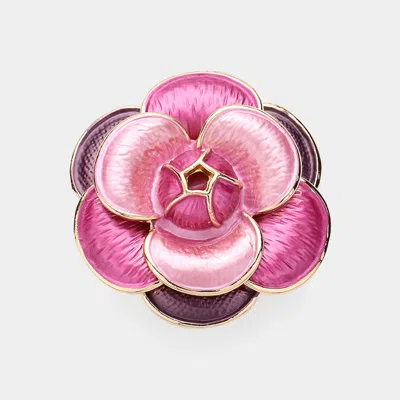 Fashnzfab Colored Metal Flower Magnetic Brooch In Pink