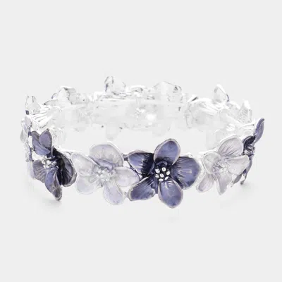 Fashnzfab Colored Metal Flower Stretch Bracelet Gray In Metallic