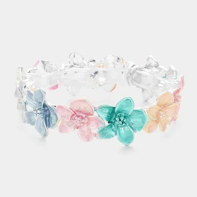 Fashnzfab Colored Metal Flower Stretch Bracelet Multi