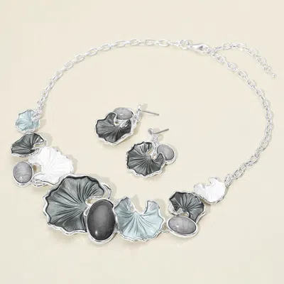 Fashnzfab Colored Metal Gingko Leaves Vine Statement Necklace In Gray