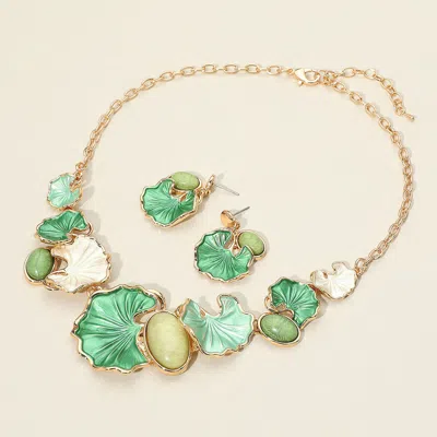 Fashnzfab Colored Metal Gingko Leaves Vine Statement Necklace In Green