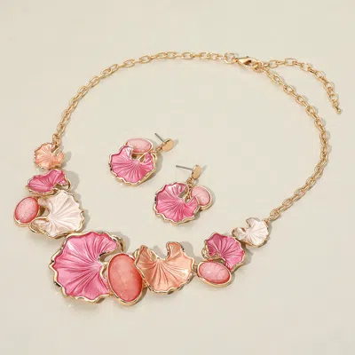 Fashnzfab Colored Metal Gingko Leaves Vine Statement Necklace In Pink