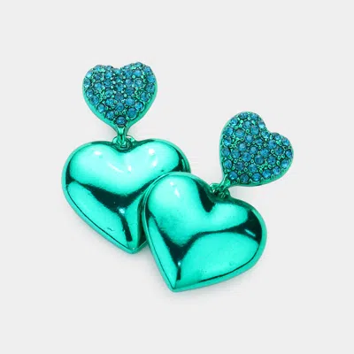 Fashnzfab Colored Metal Heart Dangle Earrings In Green