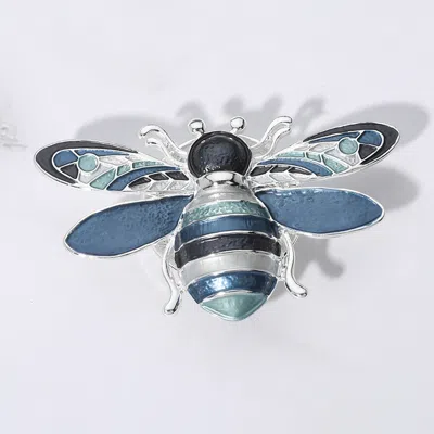 Fashnzfab Colored Metal Honey Bee Magnetic Brooch In Blue