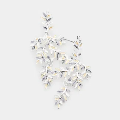 Fashnzfab Colored Metal Leaf Link Earrings - Gray