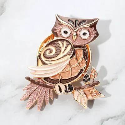 Fashnzfab Colored Metal Owl Magnetic Brooch In Brown