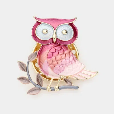 Fashnzfab Colored Metal Owl Magnetic Brooch In Gold