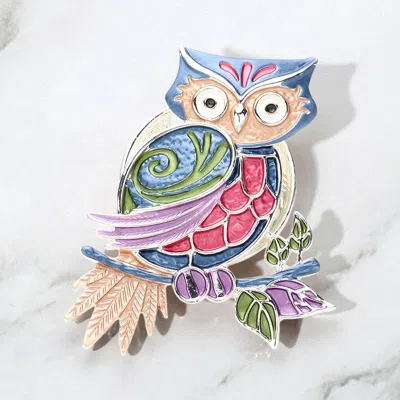 Fashnzfab Colored Metal Owl Magnetic Brooch In Multi
