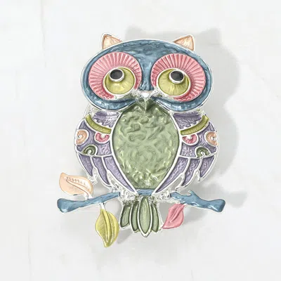 Fashnzfab Colored Metal Owl Magnetic Brooch In Multi