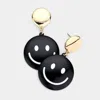 Fashnzfab Colored Metal Round Smile Dangle Earrings - Black In Black