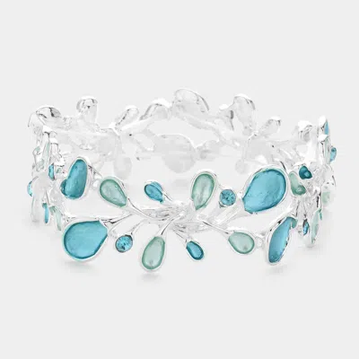 Fashnzfab Colored Metal Sprout Cluster Stretch Bracelet Blue
