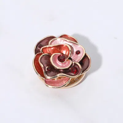 Fashnzfab Colored Metal Stone Embellished Rose Magnetic Brooch In Red