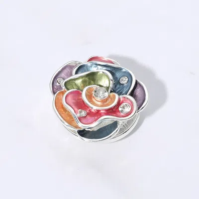 Fashnzfab Colored Metal Stone Embellished Rose Magnetic Brooch In Multi