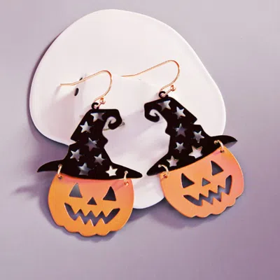 Fashnzfab Colored Metal Witch Hat Pumpkin Link Dangle Earrings In Orange