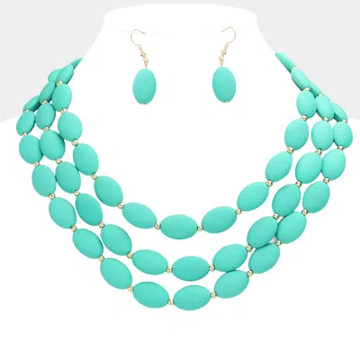 Fashnzfab Colored Oval Beaded Triple Layered Necklace In Green