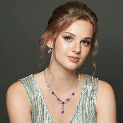 Fashnzfab Colored Rose Flower Marquise Stone Cluster Link Rhinestone Paved Necklace In Metallic