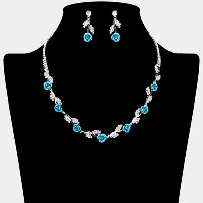 Fashnzfab Colored Rose Rhinestone Paved Leaf Vine Necklace In Multi