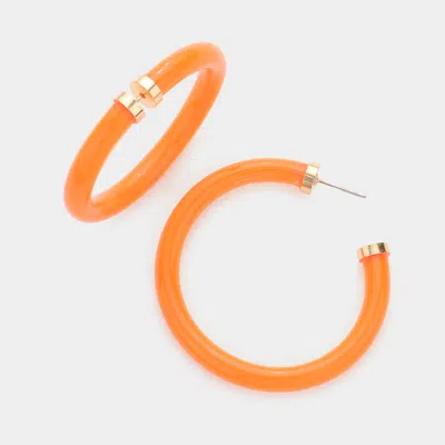 Fashnzfab Colored Shiny Tube Hoop Earrings In Orange