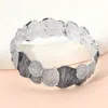 Fashnzfab Colored Textured Metal Leaf Motif Stretch Bracelet - Gray In Gray