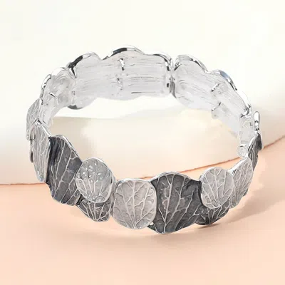Fashnzfab Colored Textured Metal Leaf Motif Stretch Bracelet - Gray