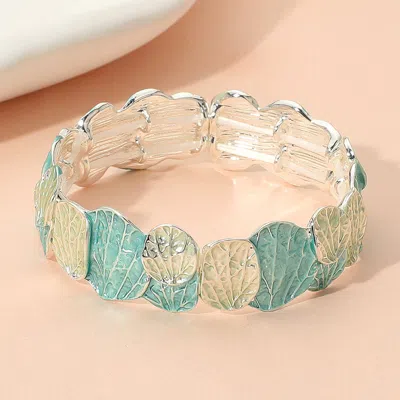 Fashnzfab Colored Textured Metal Leaf Motif Stretch Bracelet Blue