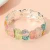 Fashnzfab Colored Textured Metal Leaf Motif Stretch Bracelet Multi In Multi