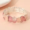 Fashnzfab Colored Textured Metal Leaf Motif Stretch Bracelet Pink In Pink