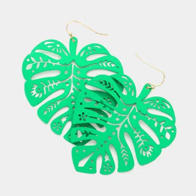 Fashnzfab Colored Tropical Leaf Dangle Earrings - Green