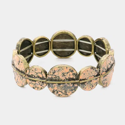 Fashnzfab Colored Vintage Metal Disc Stretch Bracelet Gold Burnished, Peach In Multi