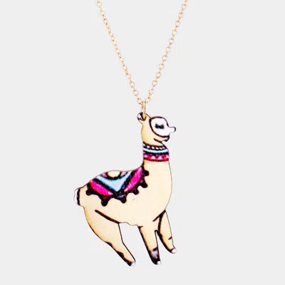 Fashnzfab Colored Wood Llama Pendant Long Necklace In Multi