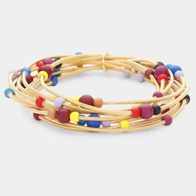 Fashnzfab Colorful Ball Multi Stretch Bracelet Gold, Multi
